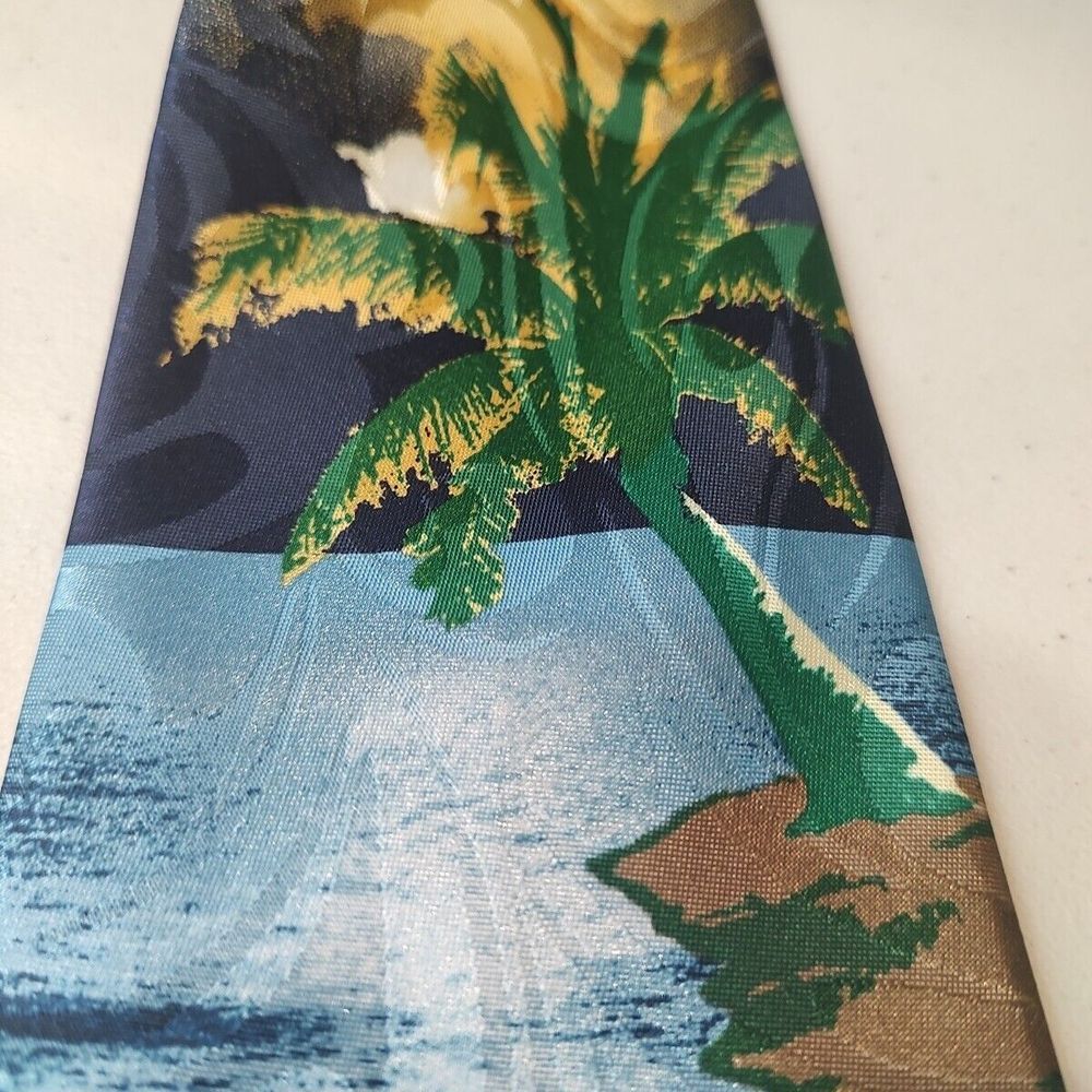 STEVEN‎ HARRIS Hawaii Silk Sunset Palm Trees Ocean NECK TIE Holiday Vacay - Picture 3 of 8